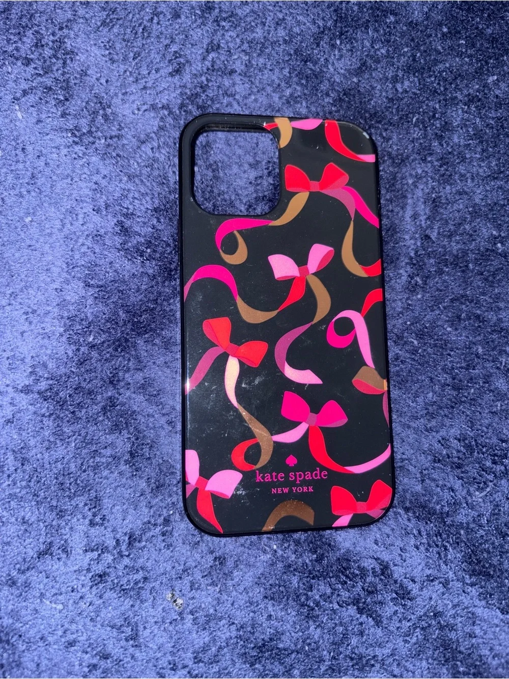 kate spade Black Phone Case with Pink, Red & Brown Bow Pattern